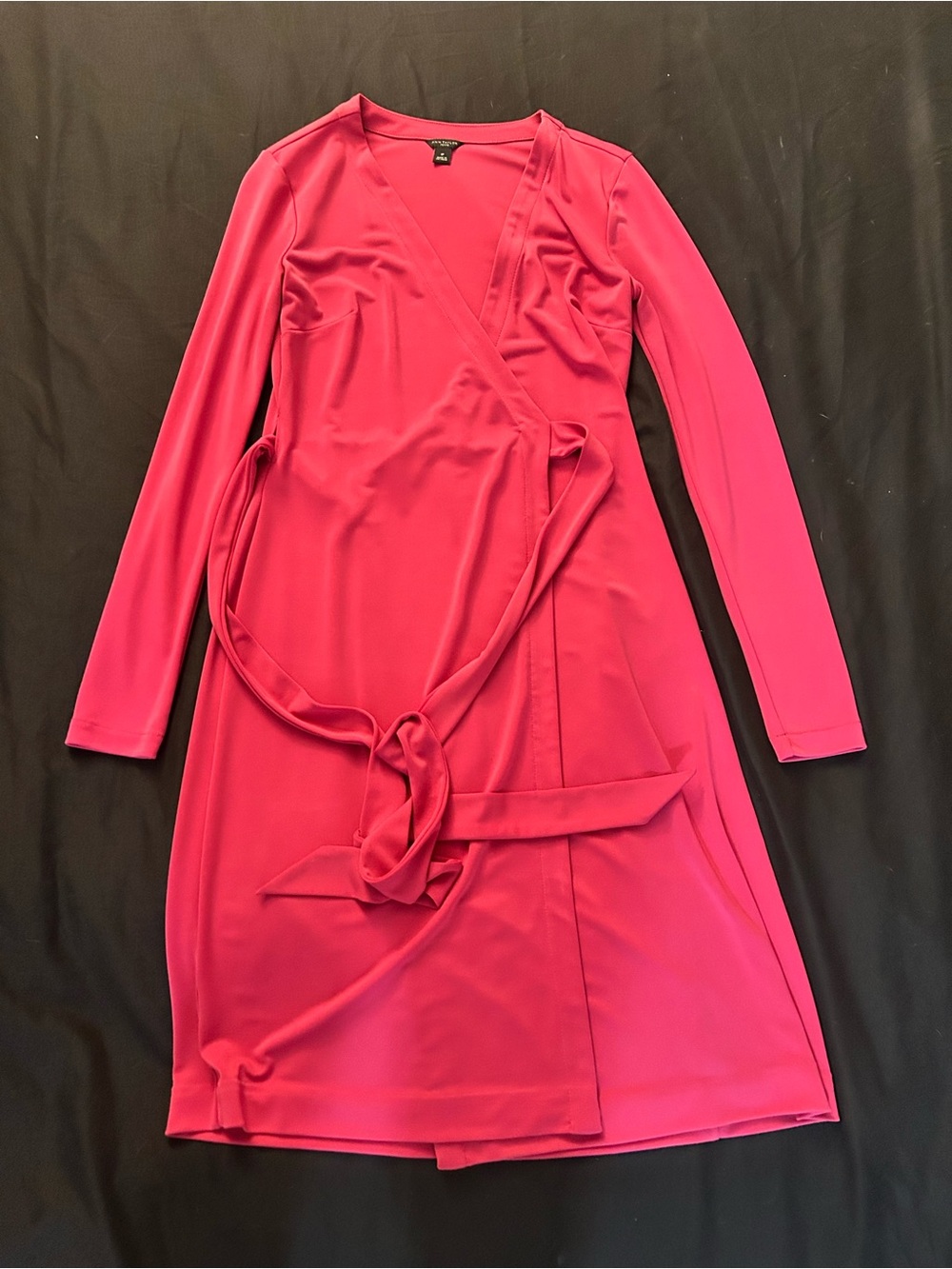 Ann Taylor Long-Sleeve Wrap Dress in Bright Pink